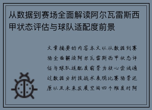 从数据到赛场全面解读阿尔瓦雷斯西甲状态评估与球队适配度前景